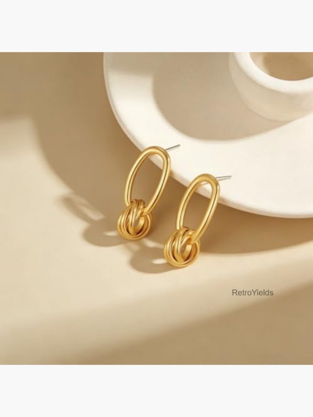 Paperclip Knot Drop Dangle Earrings 14K Gold Plated Lightweight Minimalist - Picture 7 of 7